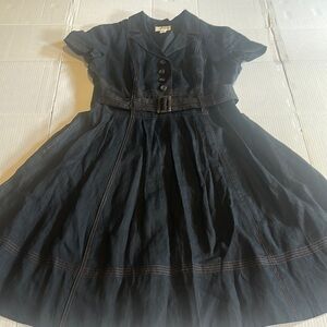 Talbots below the knee Black Dress w copper stitching look pockets button down